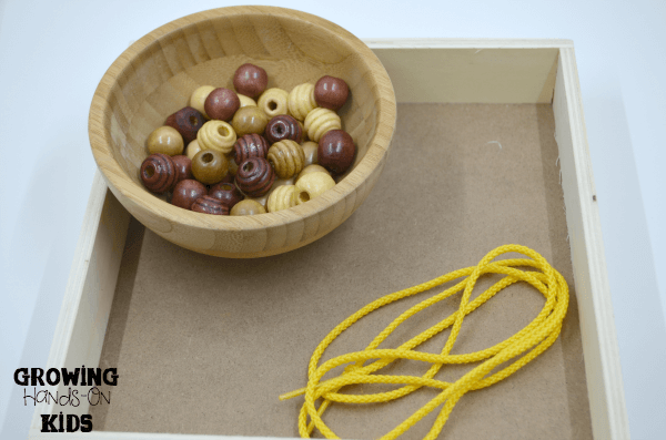 Round beads for stringing, letter O activities for tot-school.