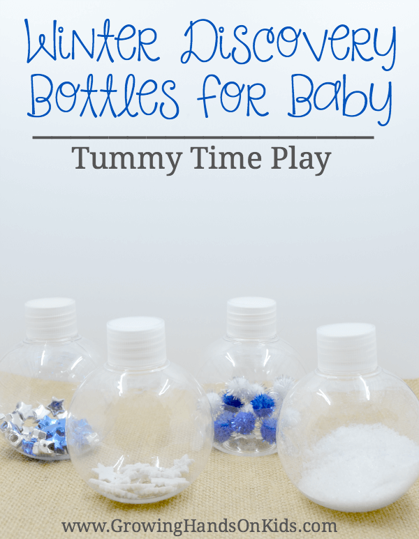 Winter discovery bottles for baby tummy time play