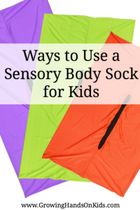 Some fun ways to use a sensory body sock with your kids at home, in a classroom, or during therapy sessions.
