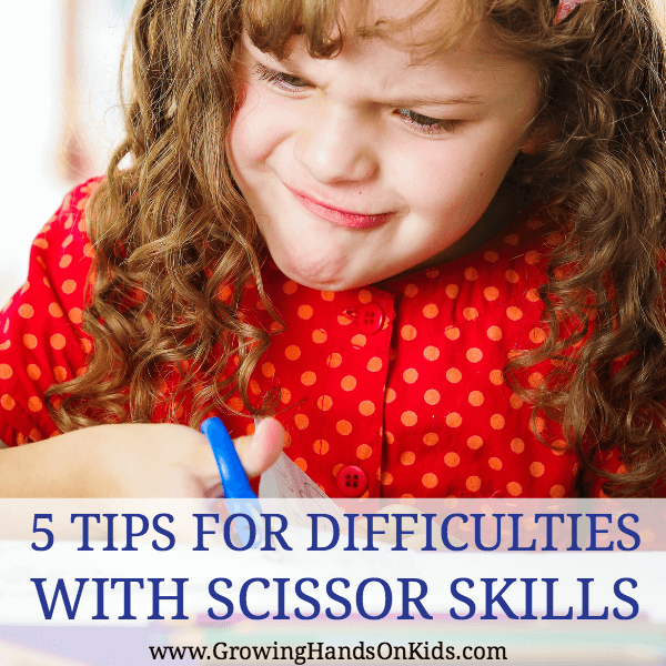 5 tips for difficulties with scissor skills for kids, including tips for left handed kids and cutting with scissors.