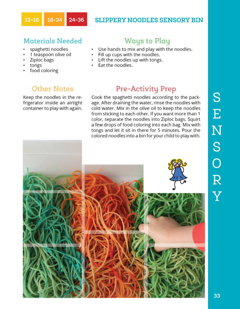 Noodles sensory bin from The Toddler Journey book. 