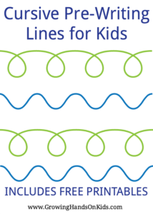 Cursive prewriting line and stroke printables for preschoolers and kids.