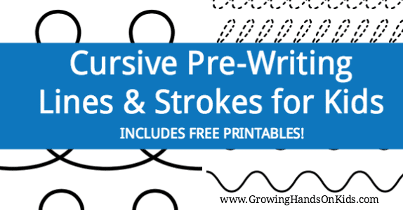 Cursive prewriting line and stroke printables for preschoolers and kids.