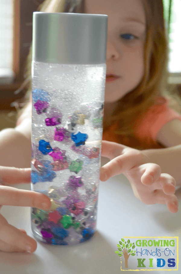Suspended star discovery bottle for toddlers and preschoolers.