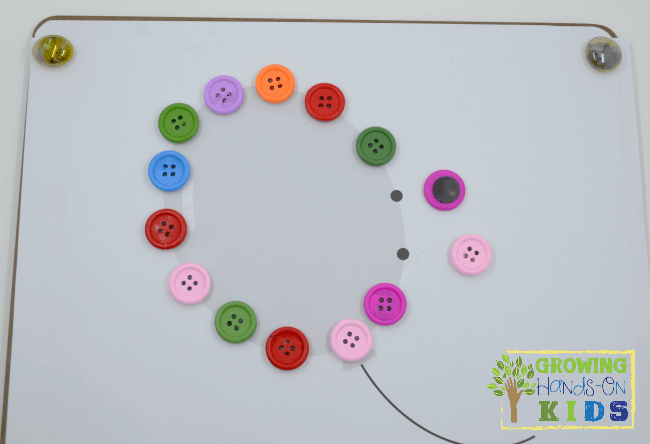 DIY Button and bead magnets for hands-on activities for preschoolers.