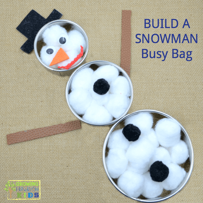 Build a snowman busy bag for preschoolers, perfect winter quiet activity