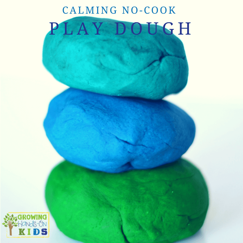 Calming no-cook play dough recipe using essential oils.