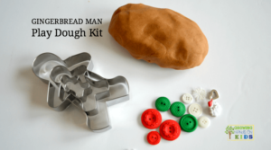 Gingerbread man play dough kit, perfect for quiet time or a gift for preschoolers.