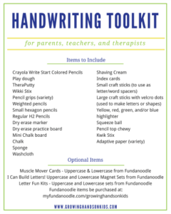 DIY Handwriting Toolkit idea for therapists, teachers, and parents.