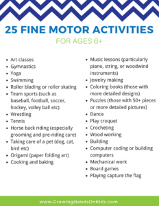 25 fine motor activity ideas for ages 6+