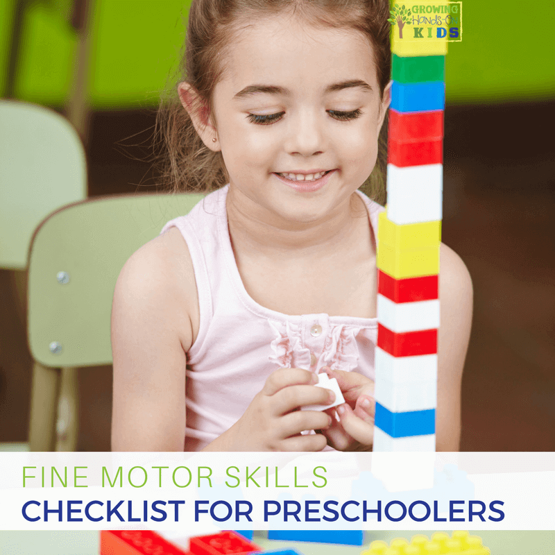 Fine Motor Skills Checklist for Preschoolers, ages 3-5 years old.