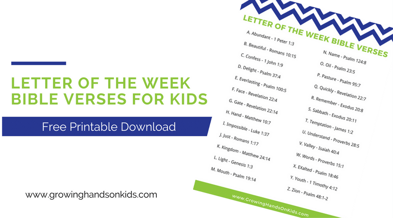 Letter of the Week Bible Verses for Kids, free printable download.