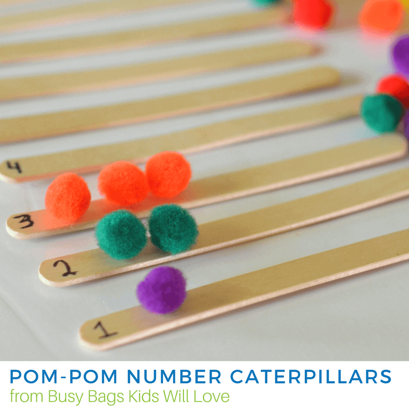 Pom-Pom number caterpillar busy bag for kids.