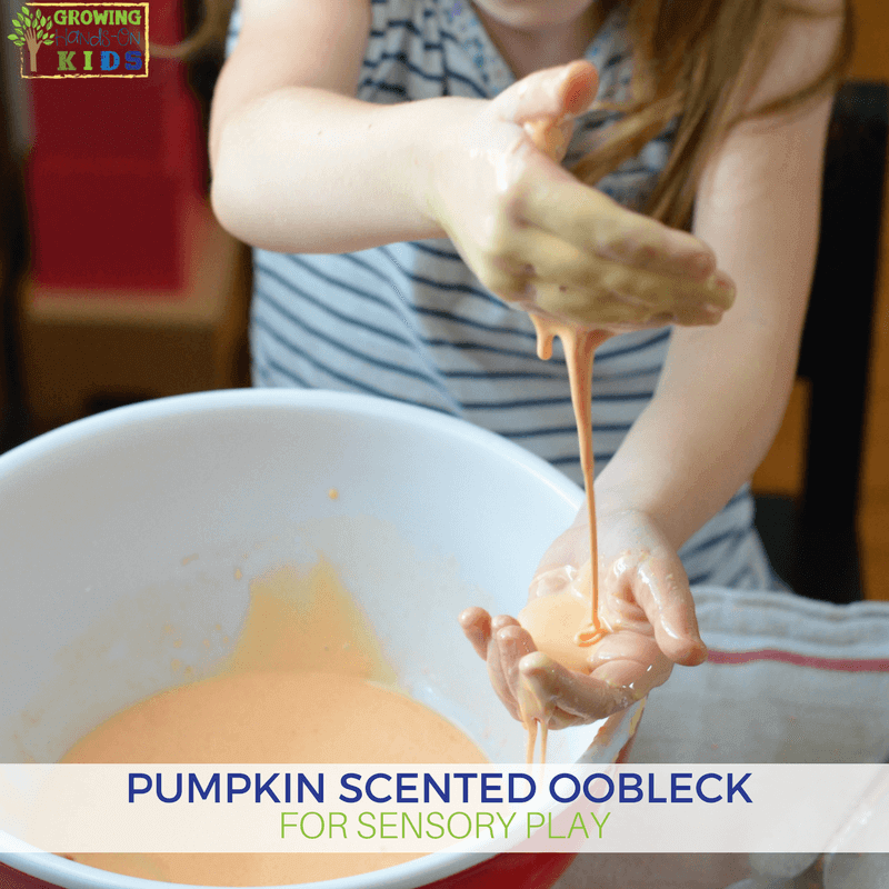 Pumpkin scented oobleck for sensory play.