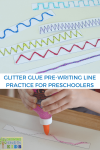 Glitter Glue Pre-Writing Line Practice for Preschoolers - includes a free printable template.