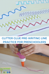 Glitter Glue Pre-Writing Line Practice for Preschoolers - includes a free printable template.