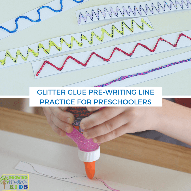 Glitter Glue Pre-Writing Line Practice for Preschoolers - includes a free printable template.