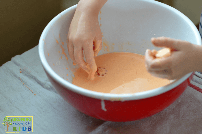 Pumpkin scented oobleck for sensory play.