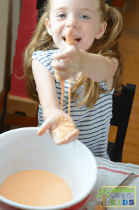 Pumpkin scented oobleck for sensory play.