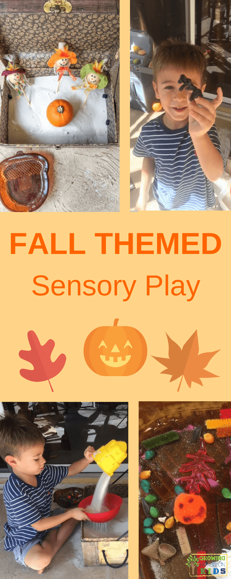 Fall themed sensory play ideas for kids. 