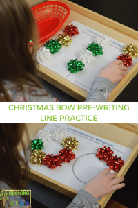 Christmas bow pre-writing line practice for kids. Includes a free printable.