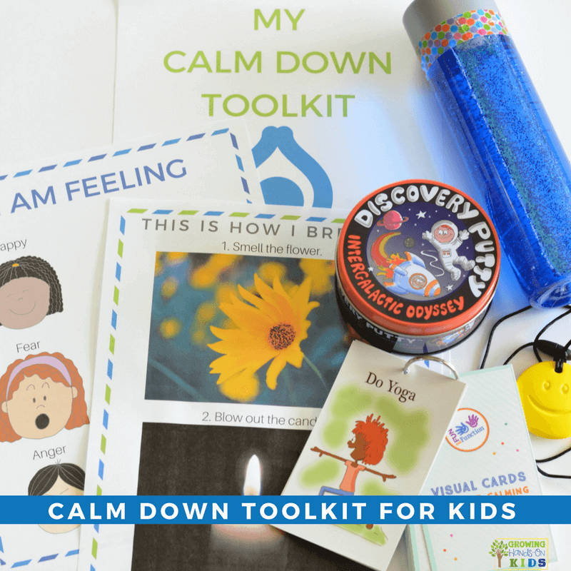 Calm down toolkit for kids. Includes my calm down station toolkit printable. 