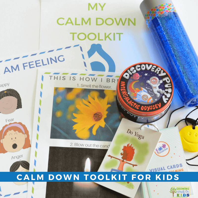 Calm down toolkit for kids. Includes my calm down station toolkit printable.