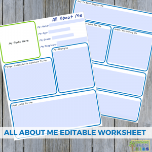 All About Me Editable Worksheet for special needs families.