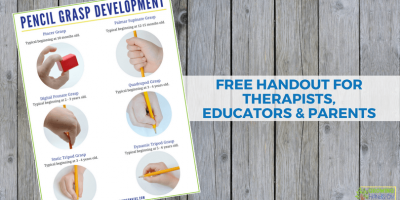 Pencil grasp development handout. A free printable for therapists, educators, and parents.