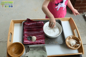 Seashell Washing Activity for Practical Life Skills. Montessori inspired activities at home.