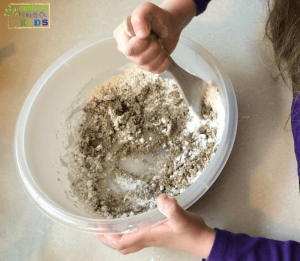 Importance of Messy Play with Messy Play Kits, making moonsand.