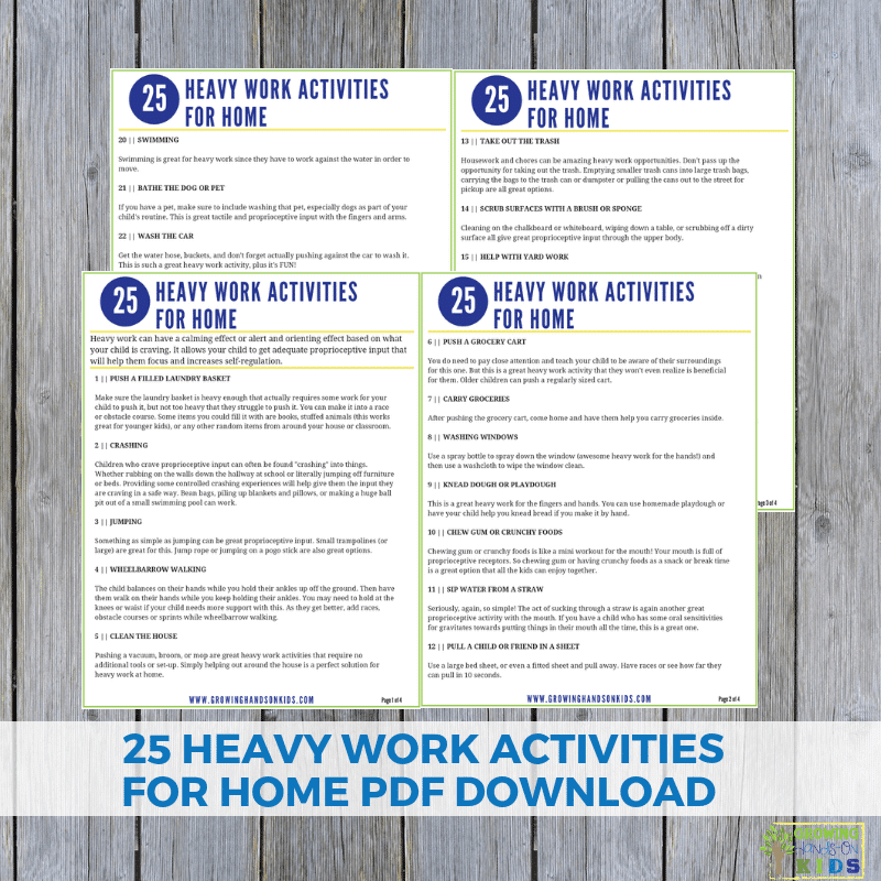 25 Heavy Work Activities for Home. Proprioceptive input for sensory processing. 