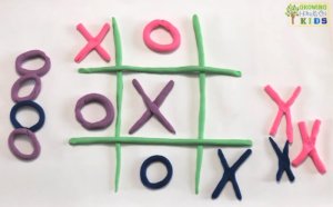 Play dough tic-tac-toe game. Pre-writing activity for kids.
