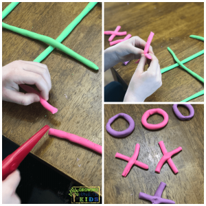 Play dough tic-tac-toe game. Pre-writing activity for kids.