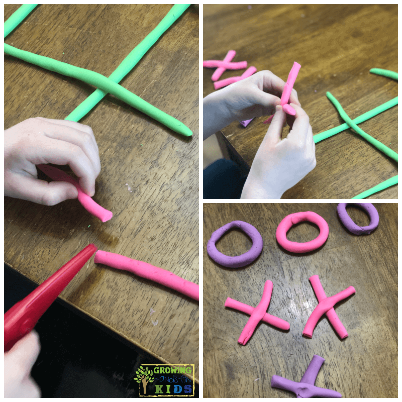 Play dough tic-tac-toe game. Pre-writing activity for kids. 