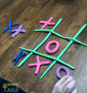 Play dough tic-tac-toe game. Pre-writing activity for kids.