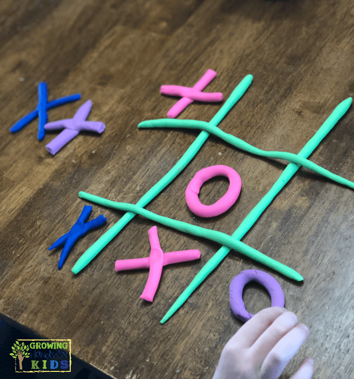 Play dough tic-tac-toe game. Pre-writing activity for kids. 