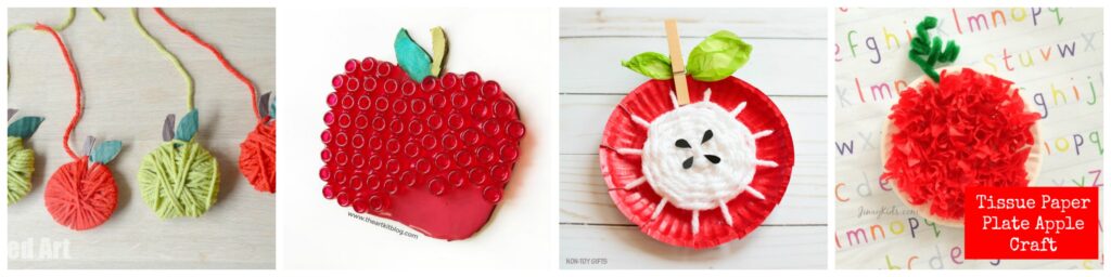 collage of apple-themed fine motor activities for kids.