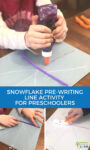 collage of children completing snowflake pre-writing line activity for preschoolers.