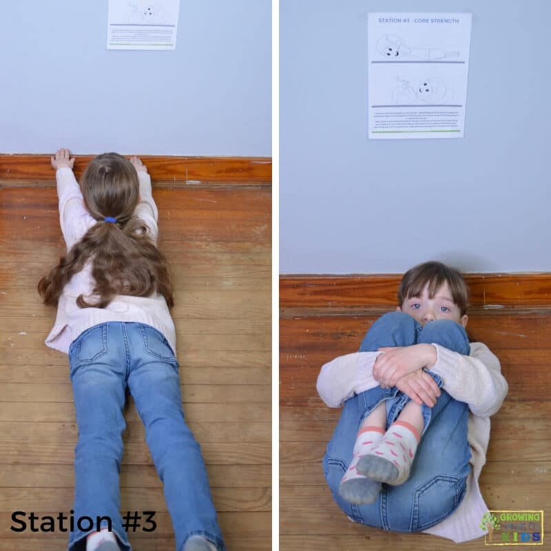 little girl completing station 3 activities for the sensory motor walk stations. 