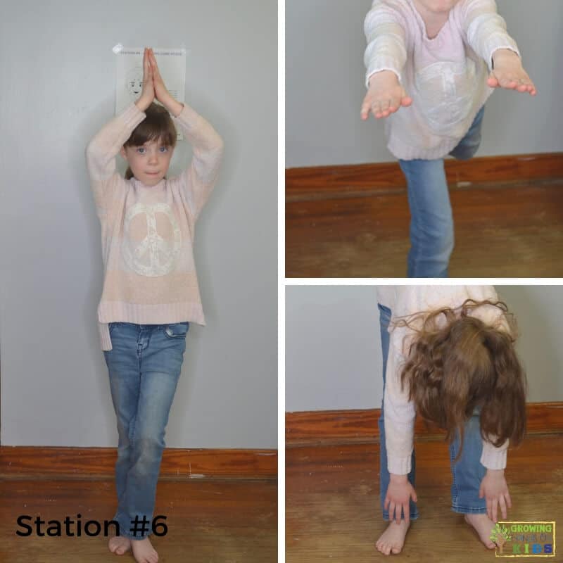little girl completing station 6 activities for the sensory motor walk stations. 