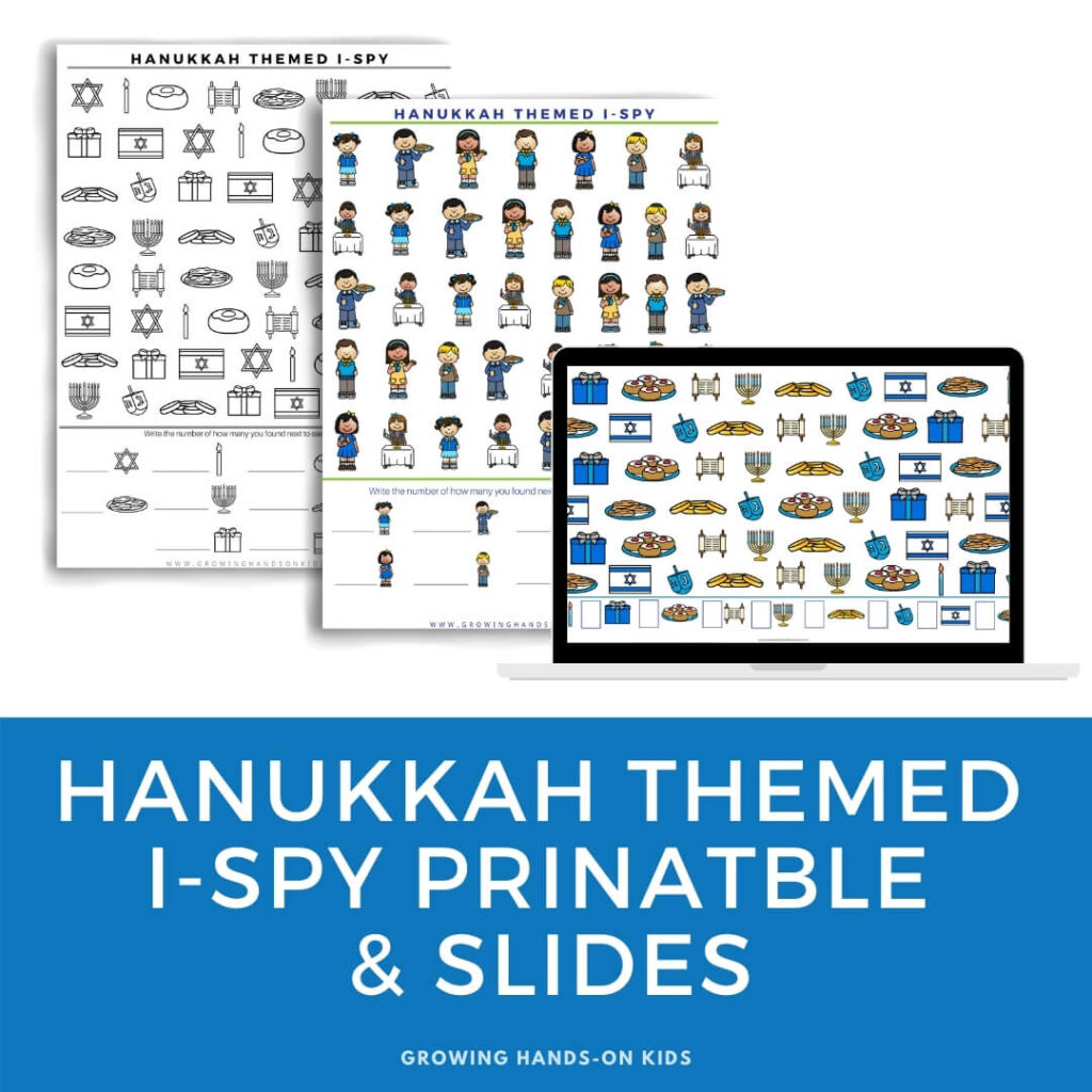 Collage of Hanukkah themed i-spy pages.