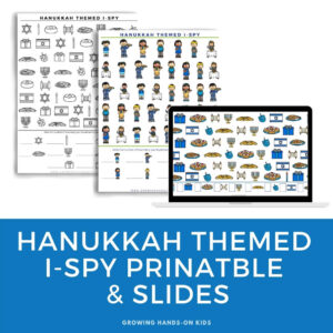 Collage of Hanukkah themed i-spy pages.