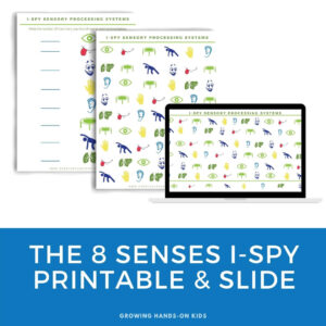 collage of 8 senses themed i-spy pages.