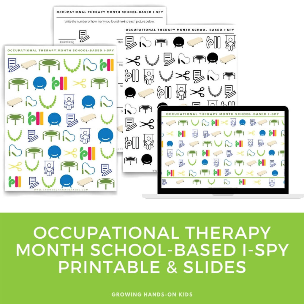 collage of occupational therapy themed i-spy pages.