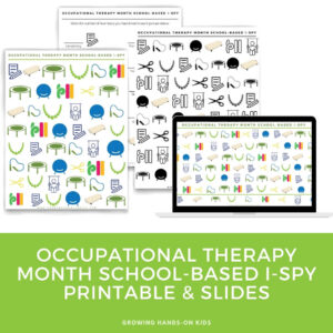 collage of occupational therapy themed i-spy pages.