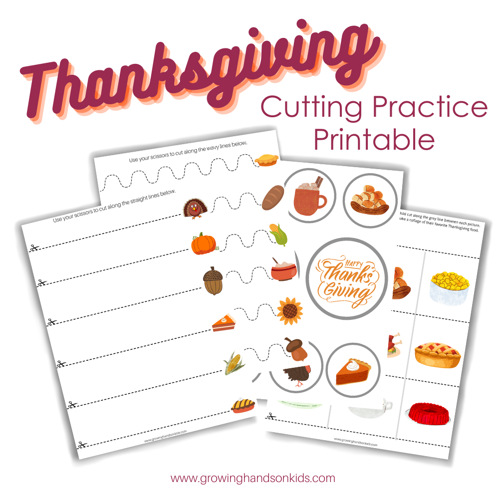 Thanksgiving Themed Cutting Practice Pages for Scissor Skills