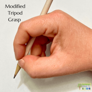 picture of a hand grasping a pencil with a modified tripod grasp.