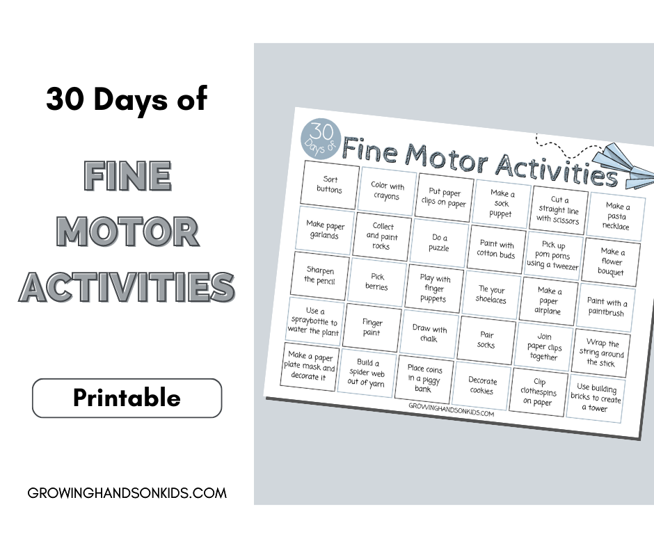 30 Days of Fine Motor Activities – Free Calendar Handout